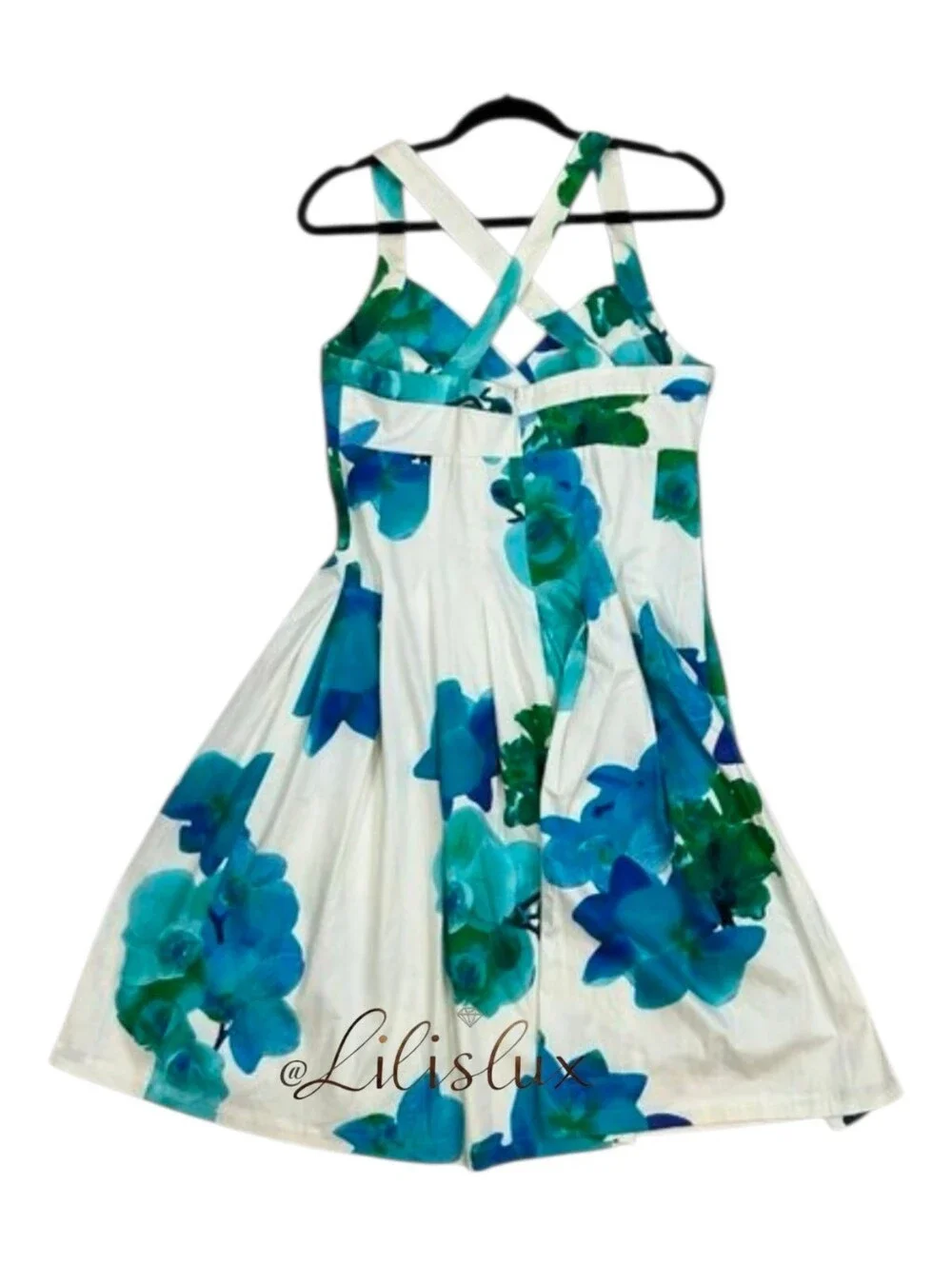 Calvin Klein White Blue And Green V Neck Fit And Flare Dress Size 10